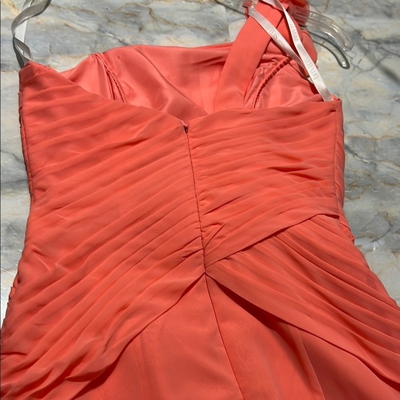 DAVID’S BRIDAL Beautiful Salmon color  One Shoulder Ruched Gown - Picture 3 of 3